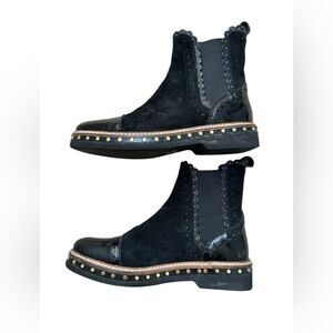 Free People Atlas Black Chelsea Boot Suede Leather Studded Size 36